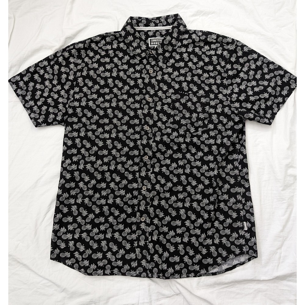 Cotton Men's shirt Button-up White Black Sz XXL CORNERSTORE BODEGA